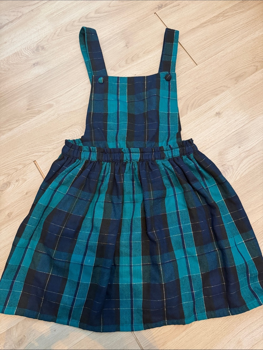Tommy Bahama Girls 8 Teal & Navy Plaid Pinafore Overall Skirt